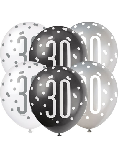 GLITZ BLACK AGE 30 ASSORTED BALLOONS