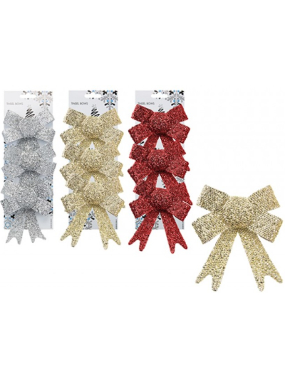 3PK 10X13X3CM TINSEL BOWS ASST