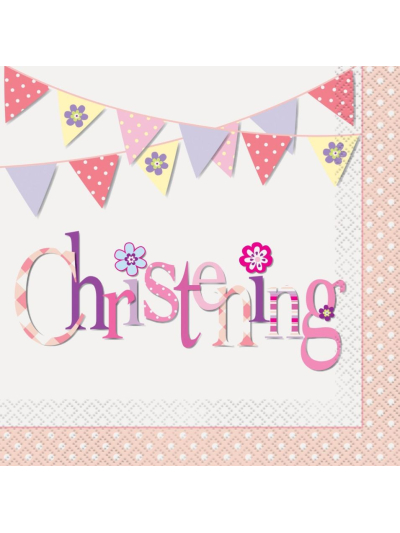 UNIQUE PINK BUNTING CHRISTENING NAPKINS PK16