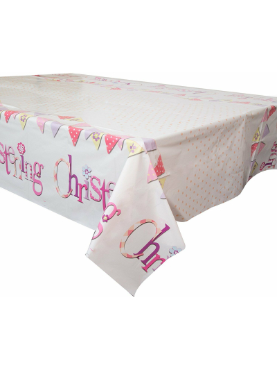 UNIQUE PINK BUNTING CHRISTENING RECT TABLE COVER 54X84IN