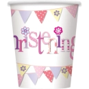 UNIQUE PINK BUNTING CHRISTENING 9OZ CUPS PK8