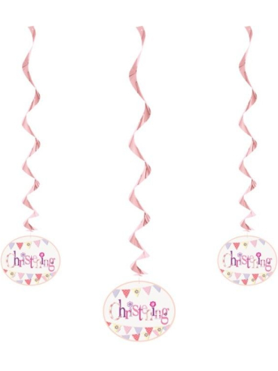UNIQUE 26IN PINK BUNTING CHRISTENING HANGING SWIRL 3