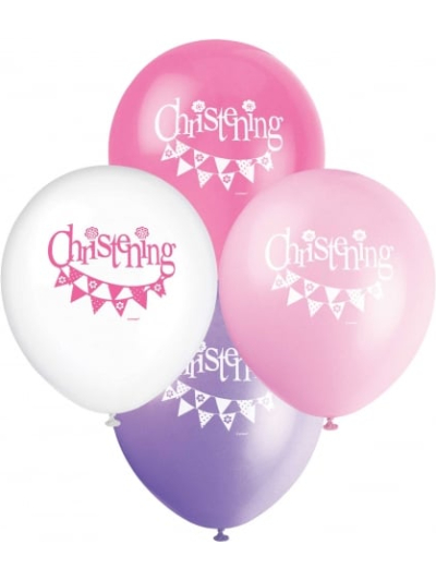 UNIQUE PINK BUNTING CHRISTENING LATEX BALLOONS PK8