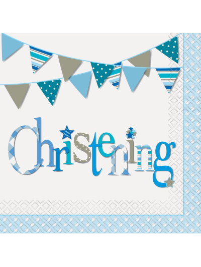UNIQUE BLUE BUNTING CHRISTENING NAPKINS PK16