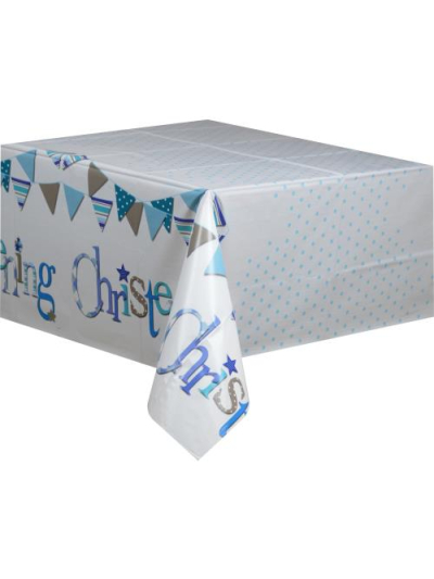 UNIQUE 54X84IN BLUE BUNTING CHRISTENING RECTANGULAR TABLE COVER