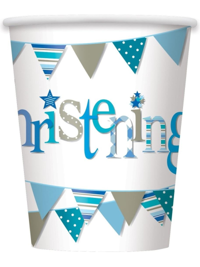 UNIQUE BLUE BUNTING CHRISTENG 9OZ PAPER CUPS PK8