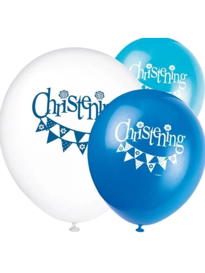 UNIQUE BLUE BUNTING CHRISTENING LATEX BALLOONS PK8