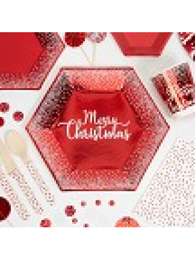 MERRY CHRISTMAS RED&WHT DOTS PLATE LRG 8