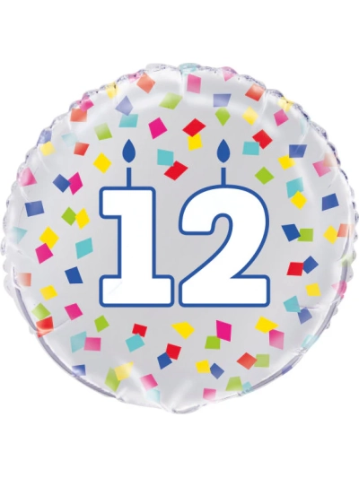 UNIQUE 18" RAINBOW CONFETTI BIRTHDAY NUMBER 12 FOIL BALLOON