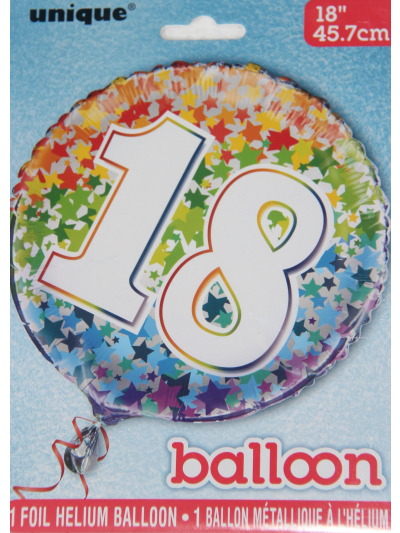 UNIQUE 18″ RAINBOW FOIL NUMBER 18 BALLOON