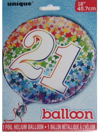 UNIQUE 18″ RAINBOW FOIL NUMBER 21 BALLOON