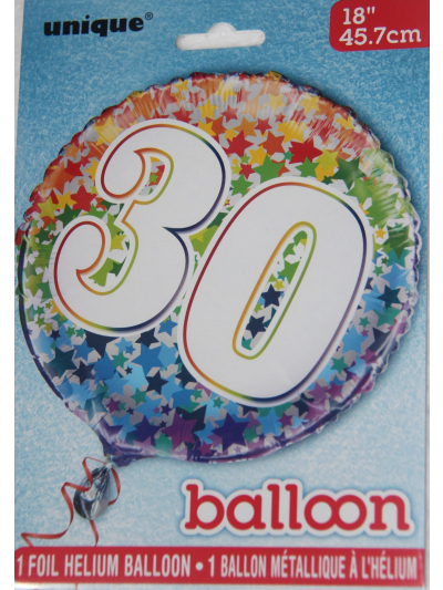 UNIQUE 18″ RAINBOW FOIL NUMBER 30 BALLOON