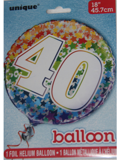 UNIQUE 18″ RAINBOW FOIL NUMBER 40 BALLOON