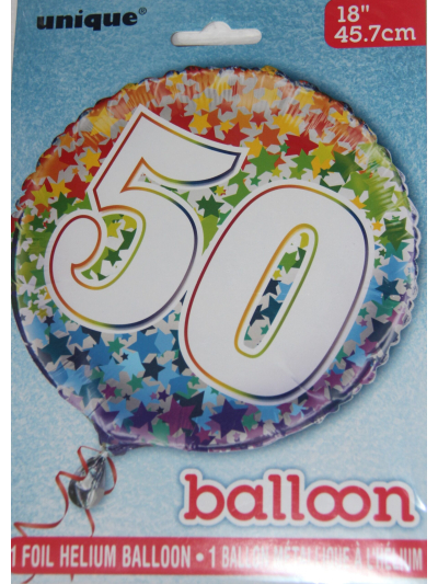 UNIQUE 18" RAINBOW FOIL NUMBER 50 BALLOON