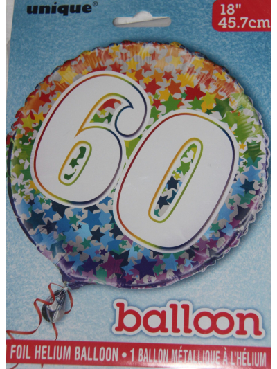 UNIQUE 18" RAINBOW FOIL NUMBER 60 BALLOON