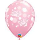 QUALATEX 11" PINK&ROSE  BABY GIRL PINK DOTS BALLOON