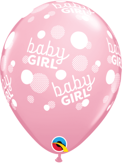 QUALATEX 11" PINK&ROSE  BABY GIRL PINK DOTS BALLOON
