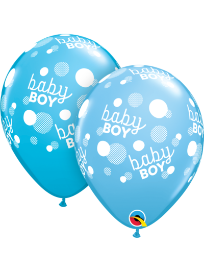 QUALATEX 11" BABY BOY BLUE DOTS BLUE LATEX BALLOON
