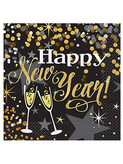 UNIQUE 2PLY GLITTERING NEW YEAR NAPKINS PK16