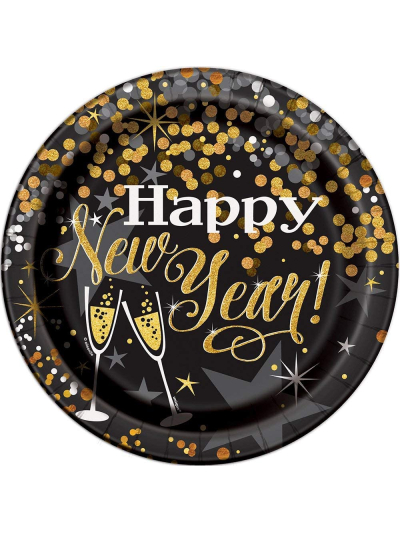 UNIQUE 8CT 9"  GLITTERING NEW YEAR PLATES