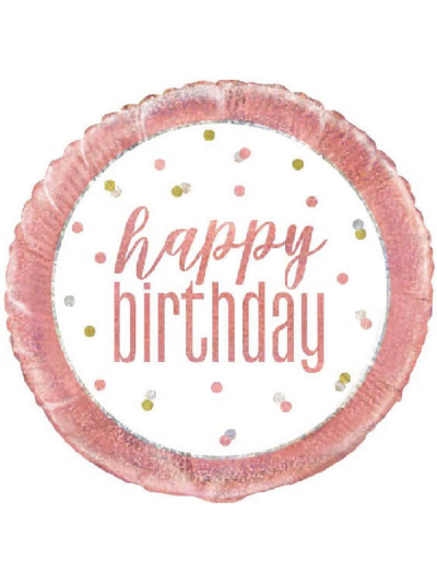 18" GLITZ ROSE GOLD HAPPY BIRTHDAY FOIL BALLOON.