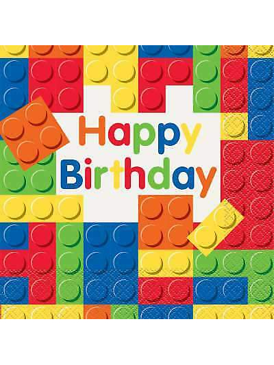 UNIQUE BUILDING BLOCKS BDAY LUNCH NAPKINS PK16