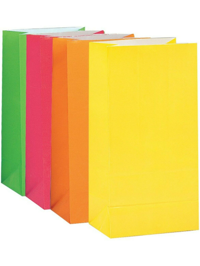 UNIQUE PAPER PARTY BAGS NEON ASST PK10