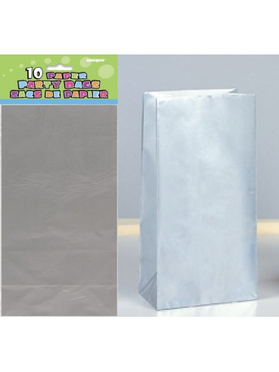 UNIQUE PAPER PARTY BAGS SILVER METALLIC PK10