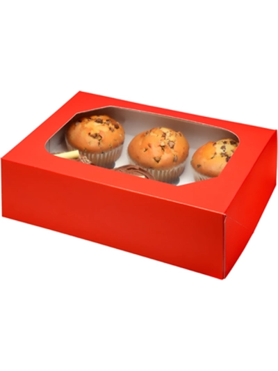 6 PIECE CUPCAKE/MUFFIN BOX GLOSSY RED