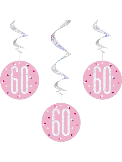 UNIQUE GLITZ 32″ PINK 60TH HANGING SWIRL