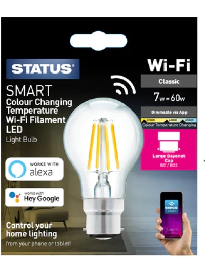 STATUS CLASSIC 7W=60W SMART COLOUR CHANGING TEMPERATURE WI-FI FILAMENT BULB