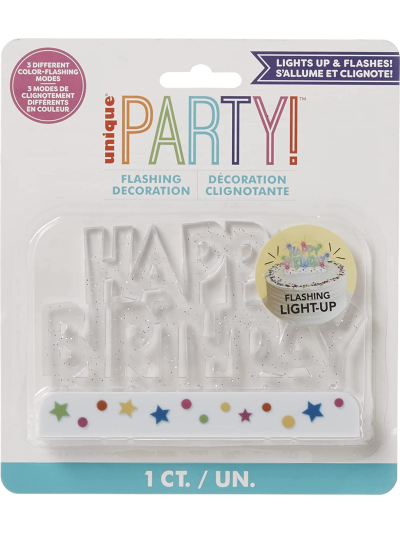 FLASHING HAPPY BIRTHDAY CAKE DECOR
