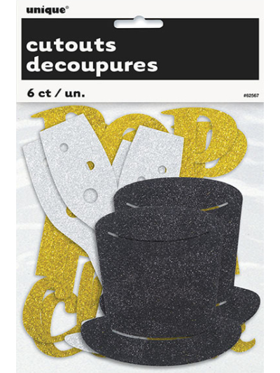 UNIQUE 6 UNIT NEW YEAR ASSORTED MINI GLITTER CUTOUTS