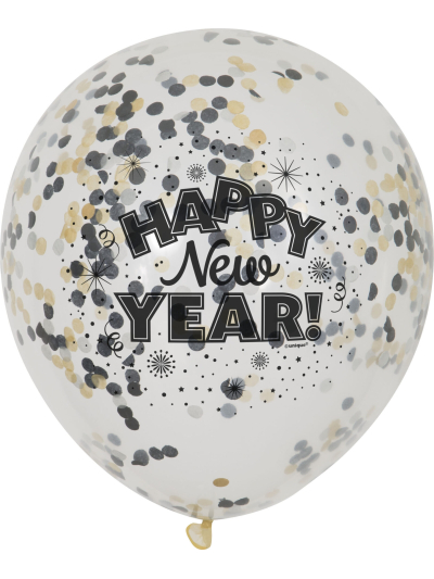 UNIQUE 12" CLEAR NEW YEAR WITH CONFETTI HELIUM BALLOON