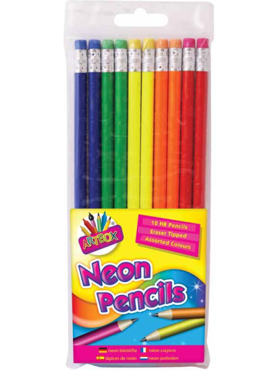 ART BOX 10 NEON RUBBER TIP HB PENCILS