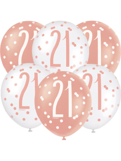 GLITZ 12" ROSE GOLD AGE 21 ASSORTED BALLOONS PK6