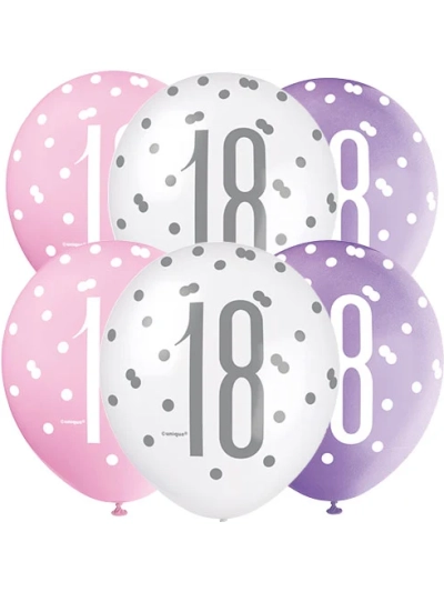 GLITZ 12" PINK AGE 18 ASSORTED BALLOONS