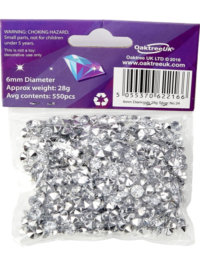 6MM DIAMANTE DIAMONDS 28G SILVER