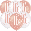 GLITZ 12" ROSE GOLD AGE 16 ASSORTED BALLOONS PK6