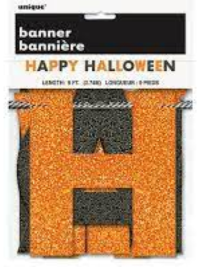 GLITTER ORG/BLK HAPPY HALLOWEEN BANNER