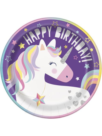 UNIQUE 9" UNICORN PLATES PK 8