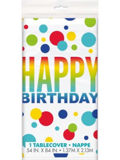 UNIQUE 54X84IN RAINBOW SPOT BIRTHDAY TABLECOVER