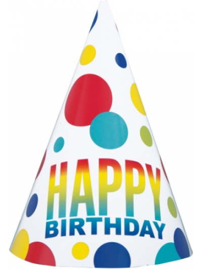 UNIQUE RAINBOW SPOT BIRTHDAY PARTY HAT PK8