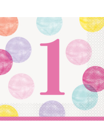 UNIQUE PINK DOTS 1ST BDAY LUNCH NAPKINS PK16