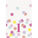 UNIQUE 54"X84" PINK DOTS 1ST BIRTHDAY TABLECOVER