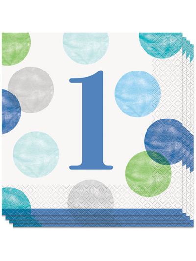UNIQUE BLUE DOTS 1ST BDAY LUNCH NAPKINS PK16
