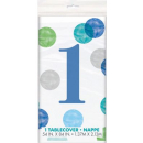 UNIQUE 54"X 84" BLUE DOTS 1ST BIRTHDAY TABLECOVER