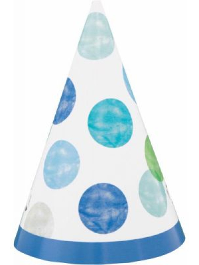 UNIQUE  BLUE DOTS 1ST BDAY MINI PARTY HATS