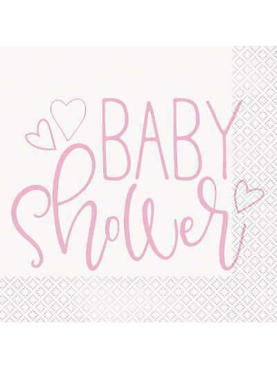 UNIQUE PINK HEART BABY SHOWER LUNCHEON NAPKINS PK16