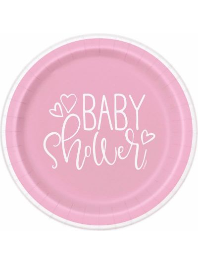 UNIQUE 9" PINK HEART BABY SHOWER PLATE PK8